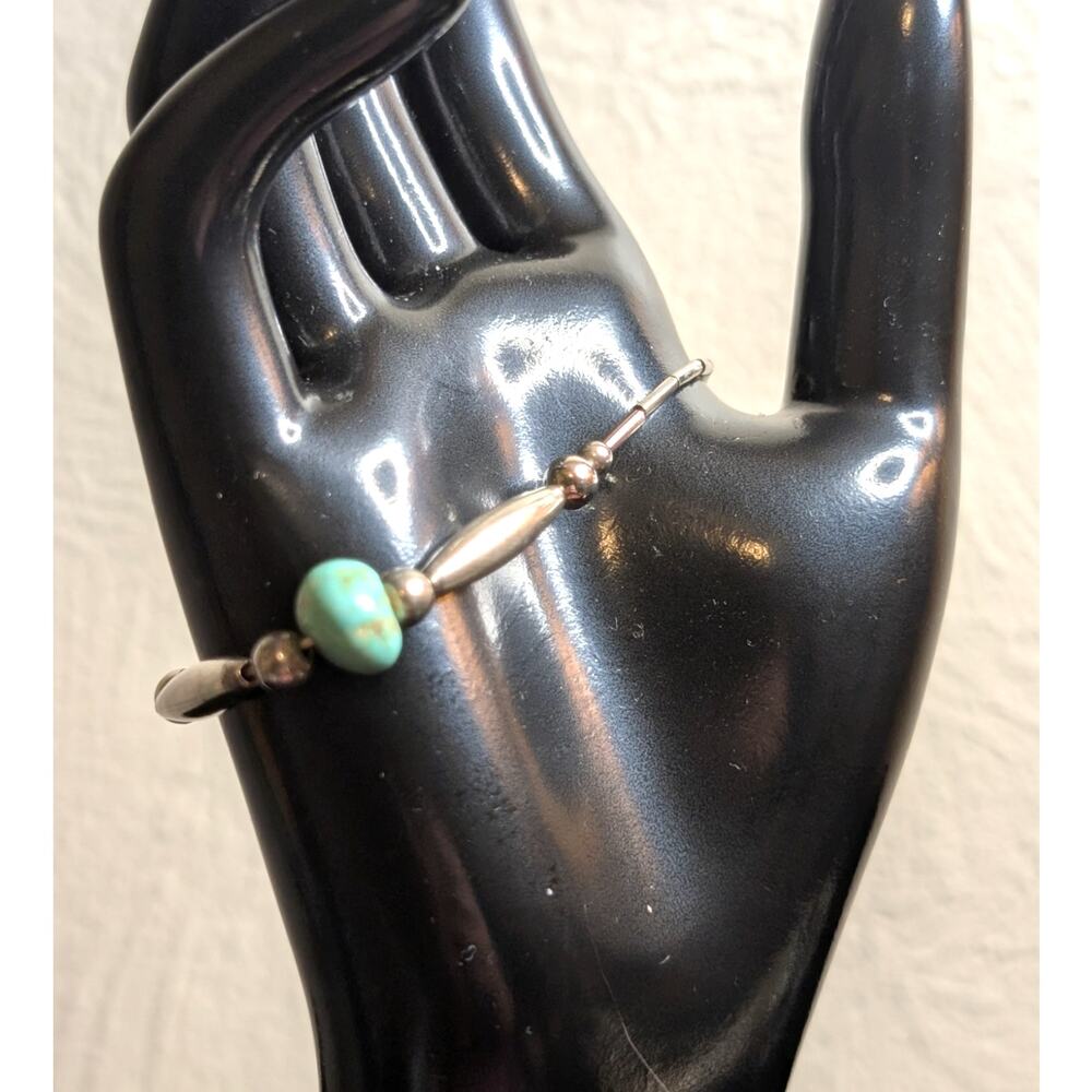 Vintage Liquid Silver Turquoise 925 Sterling Barrel Clasp Bracelet